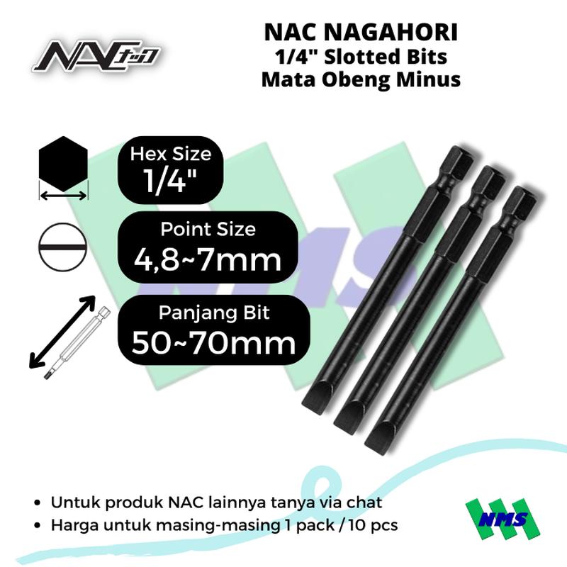 Mata Obeng Minus NAC NAgahori 3M4870 3M6050 3M7070 Hex 1/4" Slotted Bits 4,8mm 6mm 7mm 50mm 70mm - Special Bundling