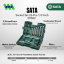 Tool Kit Set 26 Pcs 1/2 Inch 09502 Metric SATA TOOLS 10-24mm - Kunci Kombinasi Pas Ring Obeng Tang Ratchet Extenstion