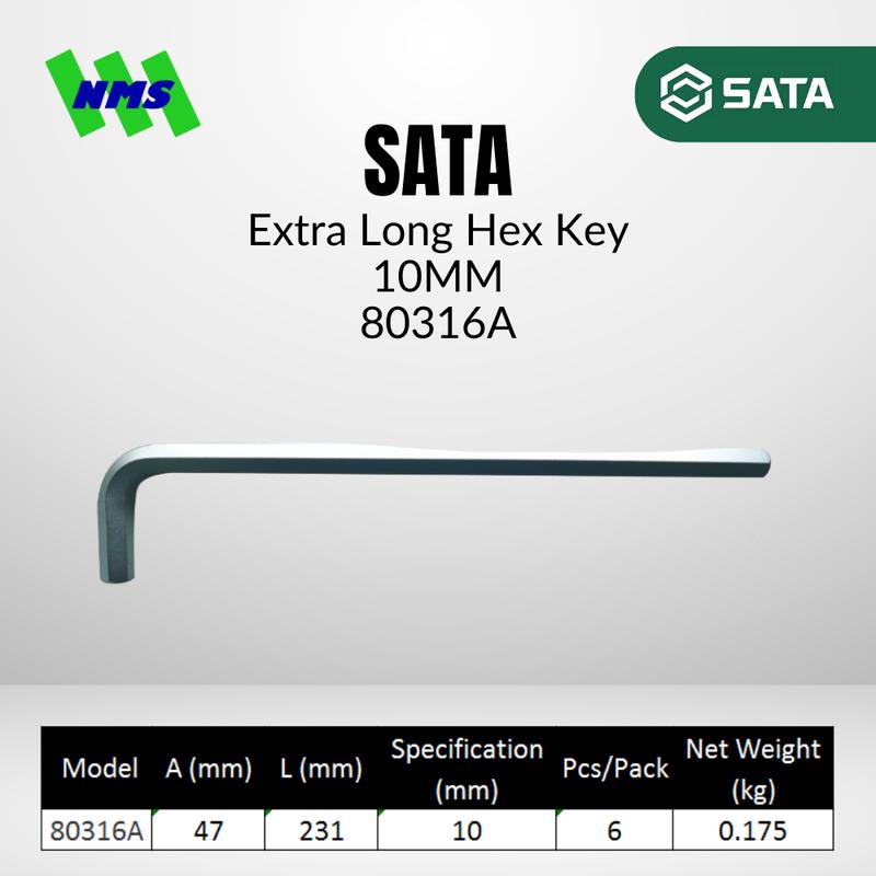 Kunci L SATA 80316A Extra Long Hex Key 10mm x 231mm