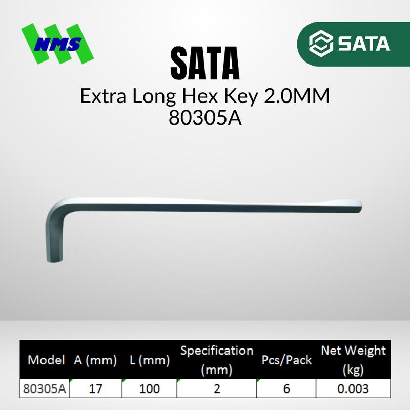 Kunci L SATA 80305A Extra Long Hex Key 2mm x 100mm