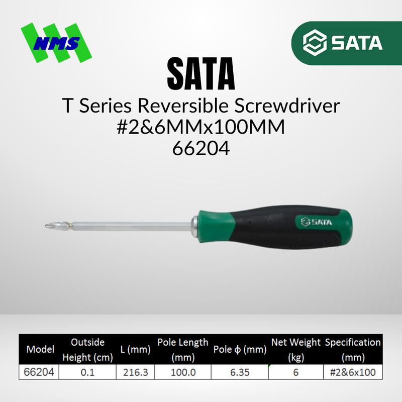 Obeng Bolak Balik SATA 66204 T-Series Dual Head Screwdriver 6mm #2 100