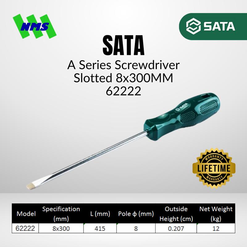 Obeng Minus Magnet SATA 62222 A-Series Slotted Screwdriver 8mm x 300mm