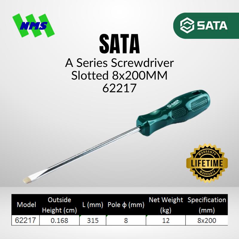 Obeng Minus Magnet SATA 62217 A-Series Slotted Screwdriver 8mm x 200mm