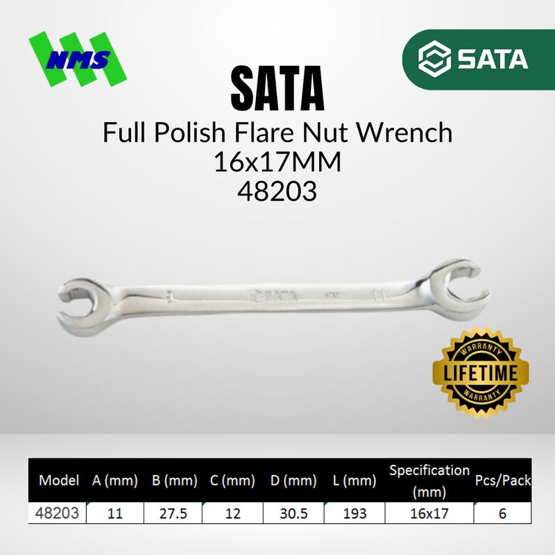 Kunci Pas SATA 48203 Metric Flare Nut Wrench 16mm x 17mm ST48203SC