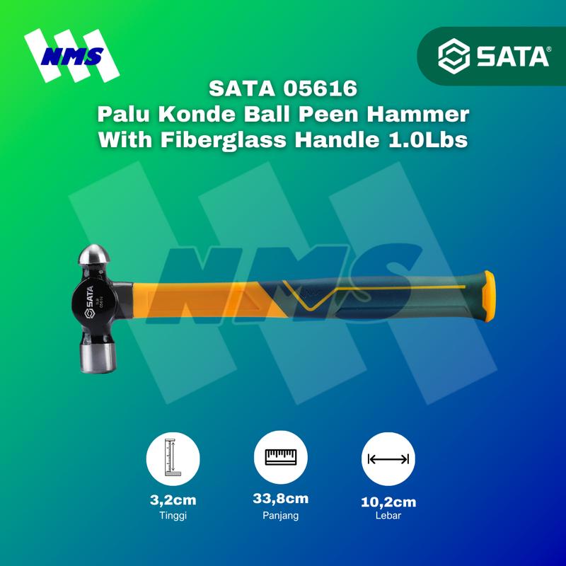 Palu Konde SATA 05616 Ball Peen Hammer Fiberglass Handle 1.0Lbs 338mm