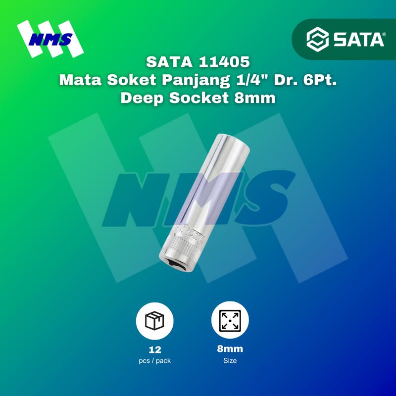 Kunci Soket Panjang SATA 11405 1/4" Dr. 6Pt. Deep Socket 8mm