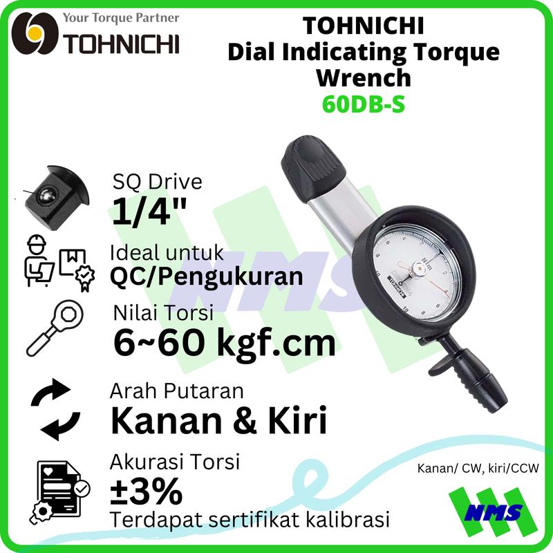 Kunci Torsi 6-60 Kgf.cm 1/4" TOHNICHI DB60M-S Dial Torque Wrench (Suksesor 60DB-S)