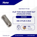 Flat Thin Head Crimp Nut M8 x P1.25 x 25.5 - Stainless Steel SUS304 (Mur Rivet FTH SS)