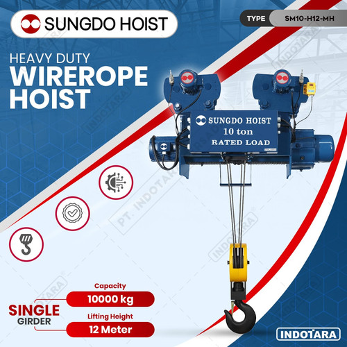 Wire Rope Hoist SUNGDO  SM10-H12-MH 10 Ton Monorail Single Speed