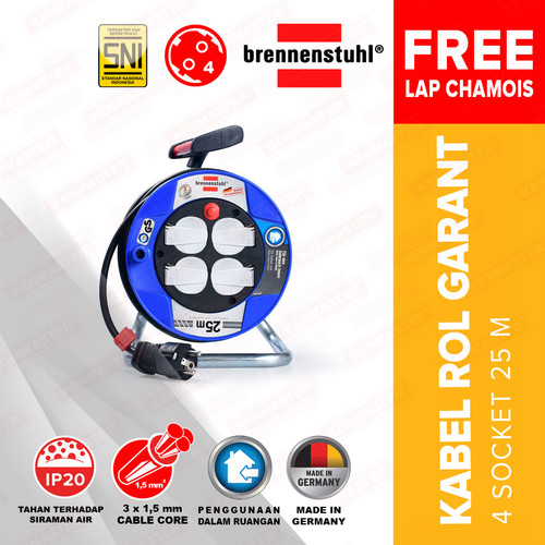 Brennenstuhl Kabel Roll 25 Meter Garant Export -KBRL037-1215056 / Kabel Roll 4 Lubang / Colokan Listrik / Teriminal Listrik / Kabel Sambung / Colokan Sambung