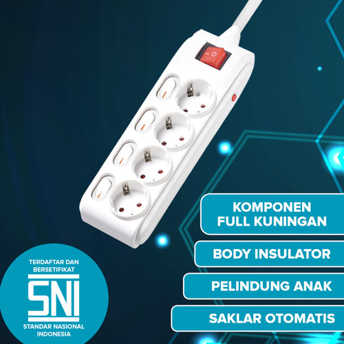 Kenmaster Stop Kontak F1-66 - 6 Lubang Switch Stopkontak Colokan Listrik Colokan