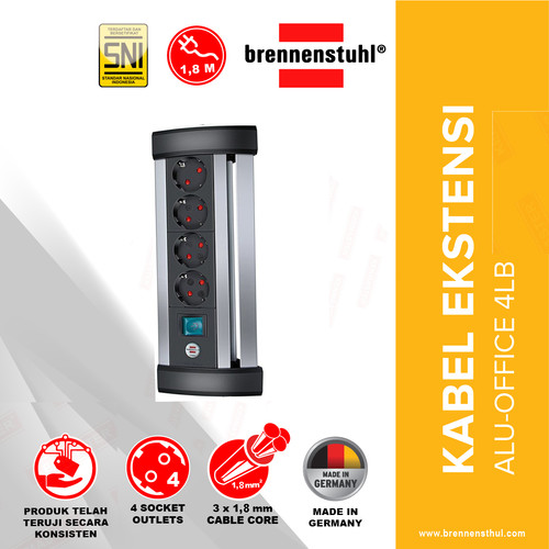 Brennenstuhl Stop Kontak 4 Lubang Alu Office Line 1,8 Meter / Stopkontak / Colokan Listrik / Terminal Listrik / Kabel Sambung / Colokan Sambung