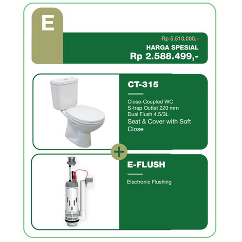 Paket Promo Closet Duduk + E Flush Wasser CT-315 Soft Close