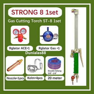 1 set Strong 8 Gas Cutting Torch ST-8 Blender Las Potong ST 8 Gas Propana LPG ACE ada Nozzle Double Selang Reglator OXY Reglator  ACE Reglator  Gas Klem