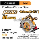 P20S Cordless Circular Saw (165mm/6½") INGCO CSLI1652 Gergaji Kayu Serkel Sirkular Mata Bulat Lurus Miring Kayu Papan Triplek Multiplek
