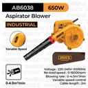 Aspirator Blower (4.0 m³/min) INGCO AB6038 - Peniup/Penghisap Angin Debu Pengering Bulu Hewan Kucing Anjing