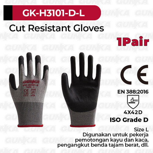 Cut Resistant Gloves (Size L EN-ISO Grade D) GUNKA GK-H3101-D Sarung Tangan Anti Pisau Potong Bacok Sayat Tusuk Belah Durian ex INGCO HGCG01-L