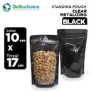 Standing Pouch CLEAR BLACK METALIZING Aluminium Foil Hitam Transparan Kombinasi Kemasan Makanan Ziplock DELKOCHOICE