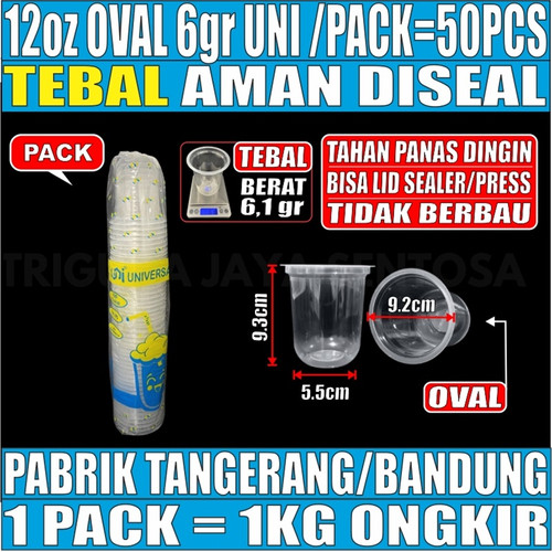 Gelas Oz HALAL Plastik Oval Tebal 12oz 14oz 16oz 18oz 22oz Datar Rata Pack Cup Murah Trifinity