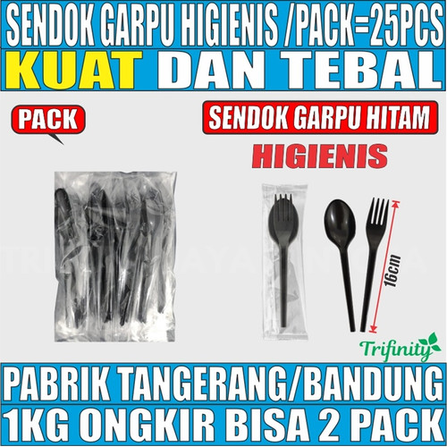 Sendok Garpu Steril Tebal Plastik Tisu Tusuk Gigi Higienis Set Bening / Hitam / Putih Pack Trifinity