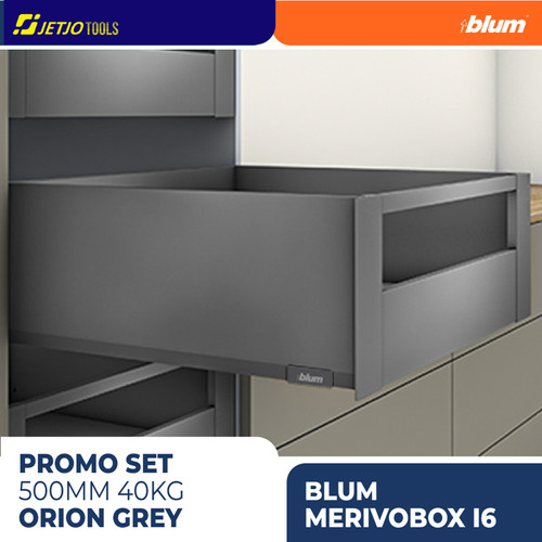BLUM PROMO PAKET LENGKAP DRAWER RAK MERIVOBOX I6 ORION GREY 500MM 40KG