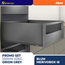 BLUM PROMO PAKET LENGKAP DRAWER RAK MERIVOBOX I6 ORION GREY 500MM 40KG