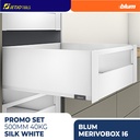 BLUM PROMO PAKET LENGKAP DRAWER RAK MERIVOBOX I6 SILK WHITE 500MM 40KG