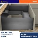 BLUM PROMO PAKET LENGKAP DRAWER RAK MERIVOBOX SU4 GREY 500MM 40KG
