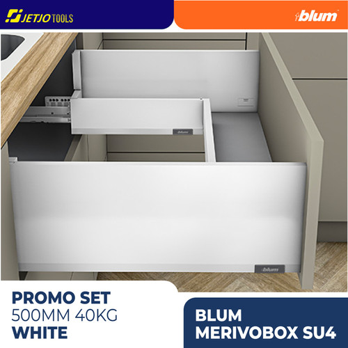 BLUM PROMO PAKET LENGKAP DRAWER RAK MERIVOBOX SU4 WHITE 500MM 40KG
