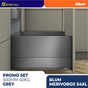 BLUM PROMO PAKET LENGKAP DRAWER RAK MERIVOBOX S4XL GREY 500MM 40KG