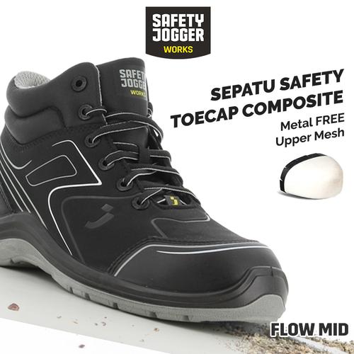 [FREE SARUNG TANGAN] Sepatu Safety Jogger FLOW S3 MID S3 / Sepatu Proyek Black Grey