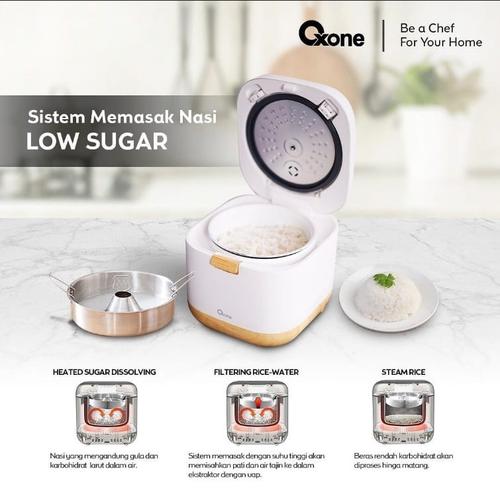 Oxone OX250 Low Sugar Rice Cooker Mini 0.8 Liter Penanak Nasi 5in1 - Putih