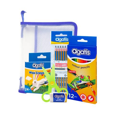 Agatis  Paket Alat Tulis dan Mewarnai Sekolah TK/PAUD Isi Crayon Pensil Warna Gunting