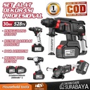 NANWEI Bor Bobok Baterai Cordless Rotary Hammer/Bor Beton Mpact Wrench/Mesin Gerinda Tangan 4 dalam 1 set alat - hitam