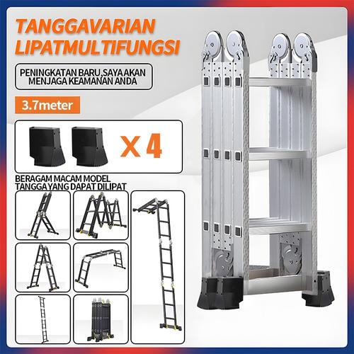 Tangga Lipat Aluminium Teleskopik 3.7m/4.7m/5.8m meter Tangga Aluminium Lipat Empat Tangga Lipat Multifungsi - 3.7m (no wheel)