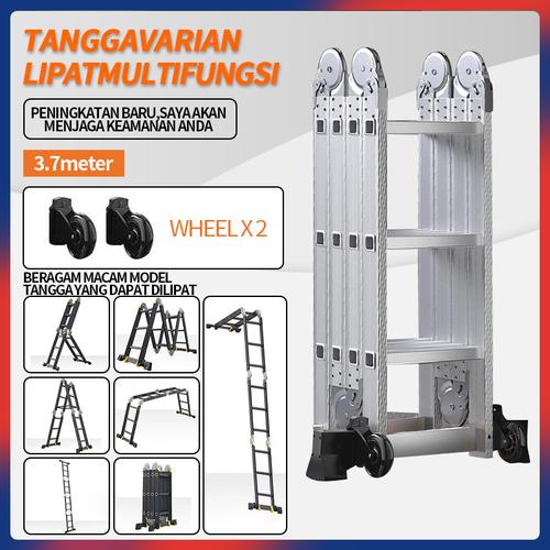 3.2Meter Tangga teleskopik portabel rumah tangga multifungsi dengan te -  3.7M+wheel