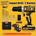 【KEELAT-KCD005】20V Mesin Bor 2Baterai Cordless Drill Impact Electric Battery Screwdriver Wall 3 Mode Screwdriver Hammer Drill Bits torsi - 20V Pro*2Baterai