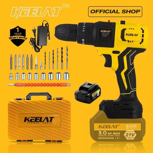 【KEELAT】 Cordless Drill Combo Kit 12-in-1 Impact Drill Dapat Dilepas Retrofit Alat Multifungsi DIY Menghemat Uang dan Ruang adaptor aksesoris Amplas Baterai Bor Battery Car Gergaji - Mesin+1Drill Bit*1