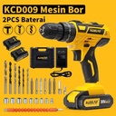 KEELAT-KCD009  Mesin Bor 10mm Bor Listrik Murah Bor Tangan Baterai Besi Tembok Beton kayu - Cordless 3in1 Impact Drill set hammer fungsi Torsi - KCD009*2🔋