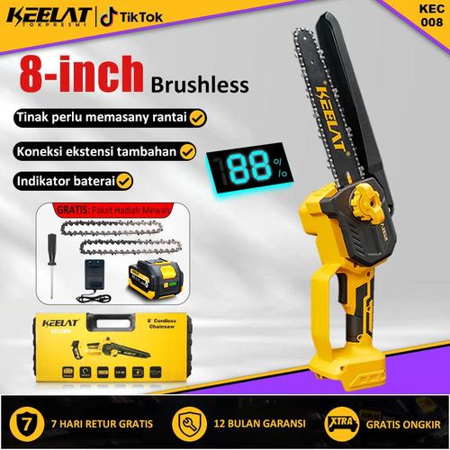 【KEELAT-KEC008】 Brushless  8 Inch  Gergaji Cordless Chainsaw Gergaji Mesin Lithium Gergaji Rantai Elektrik Portable Genggam Lithium - 8+3.0Ah Bat*1