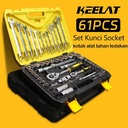 【KEELAT】 61Pcs Kunci Sok Set Socket Full Lengkap Socket Tool Kit Pas Ring Motor Kunci Socket Wrench Pas Sok Shock - 61pcs—PresisiTinggi