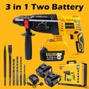 【KEELAT-Garansi 12 Bulan】 Cordless Heavy Rotary Impact  Drill  Mesin Bor Beton  Electric Brushless  Screwdriver Gerudi Tukul Concrete Breaker Torsi hammer - Yellow + 2*Battery-A
