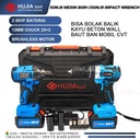 HUJIA Cordless Impact Wrench + Mesin Bor Beton Tembok Set Bukabaut Mobil Portable Baterai Pembuka Baut Kecepatan Dapat Digunakan Pada Kayu Beton Dinding Ubin Keramik 88V 2021+2221