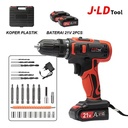 JLD Mesin Bor Baterai 21V Cordless Impact Drill Bor Tangan 10mm chuck - 21V