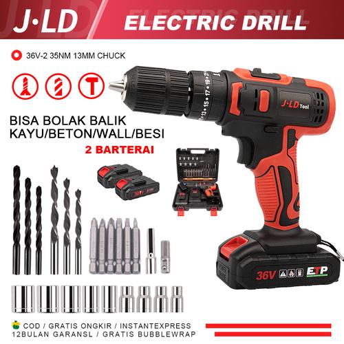 JLD Cordless drill 36V IMPACT CORDLESS BOR 13mm chuck bor Murah 35N.M impact drill Variabel speeds 25+3 Torque Bisa Bolak Balik Bor Kayu Besi Beton Dinding Torsi - J36V SET -13mm-1019