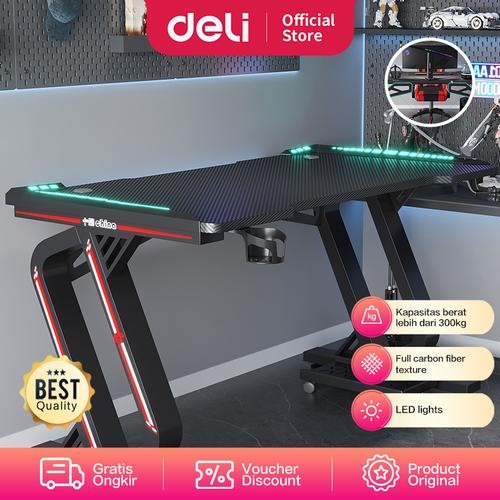 Deli Meja Komputer Gaming Table Build In LED Light E91512