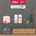 PAKET SIAP SEKOLAH DELI - Rautan Putar, Penghapus Lucu, Set Pensil 2B