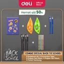 PAKET SIAP SEKOLAH DELI - Buku Tulis A5, Correction Tape, Gel Pen