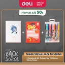 PAKET SIAP SEKOLAH DELI - Buku Tulis B5, Gel Pen Warna, Sticky Notes