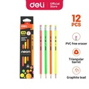Deli EU51600 Grafit Pensil Kayu 12 Pcs/Box 4 Warna dengan Penghapus